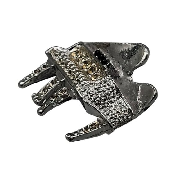 Diamond Look by Kramer Brooch Silver Plate Rhinestone Studded Grand Piano 1960s - Picture 7 of 9